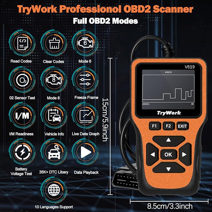 OBD2 Scanner Diagnostic Tool, Check Engine Code Reader with 35901 DTC Lookup, Mode 6 & 8, I/M Readiness for All OBDII Cars Since 1996 (Yellow)