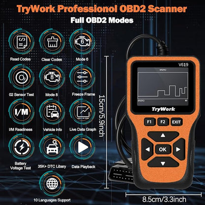 OBD2 Scanner Diagnostic Tool, Check Engine Code Reader with 35901 DTC Lookup, Mode 6 & 8, I/M Readiness for All OBDII Cars Since 1996 (Yellow)