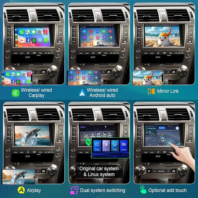 Linux Interface Box Retrofit Kit Decoder for Lexus GX460 2014 2015 2016 2017 2018 2019 2020 Wireless CarPlay Android Auto Adapter Fit for Original Car Radio Upgrade GPS Navigation