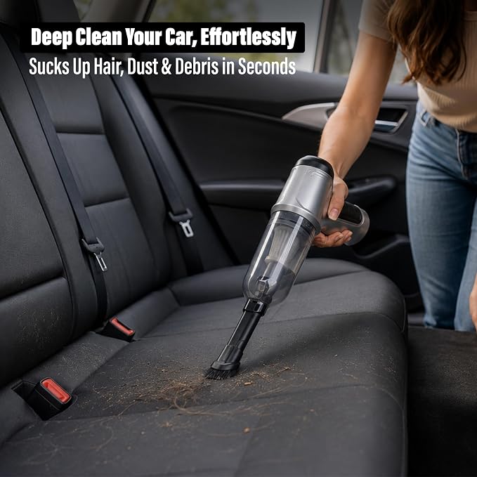 EcoNour 3-in-1 Cordless Handheld Car Vacuum Cleaner – 120W Power, 12,000Pa High Suction, Dual Rechargeable Batteries – Portable Dust Buster for Car, Home & Pet Hair