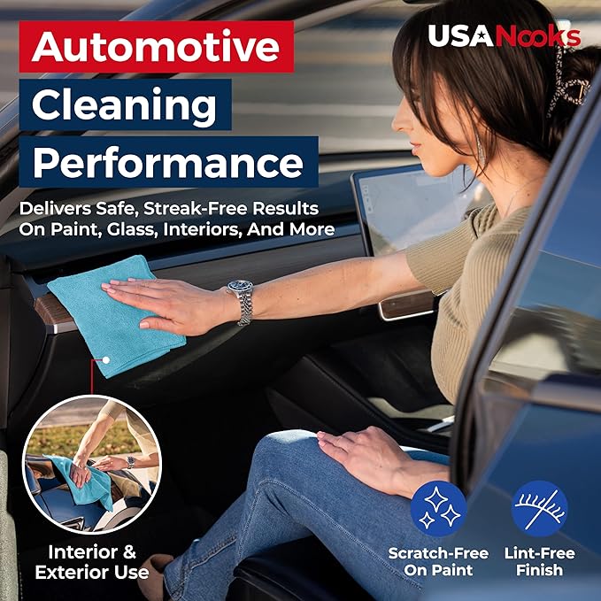 USANOOKS Microfiber Cleaning Cloth - Turq - 12Pcs (12.5x12.5 inch) High Performance - 1200 Washes, Ultra Absorbent Car Towel Traps Grime & Liquid for Streak-Free Mirror Shine - car Washing Cloth