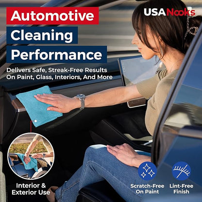 USANOOKS Microfiber Cleaning Cloth - Turq - 12Pcs (12.5x12.5 inch) High Performance - 1200 Washes, Ultra Absorbent Car Towel Traps Grime & Liquid for Streak-Free Mirror Shine - car Washing Cloth