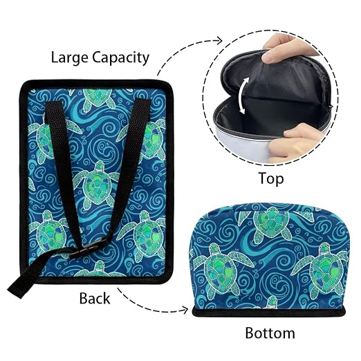 Talayituse Teal Turtle Water Print Car Trash Bin, Large Size Auto Trash Can Adjustable Portable Garbage Can with Lid, Vehicle Hanging Bag for Headrest Front Back Seat
