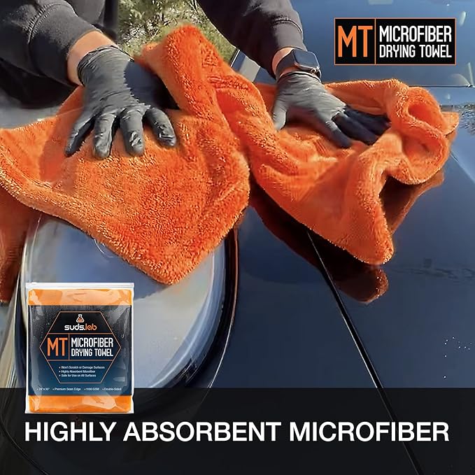 Suds Lab Large Microfiber Drying Towel (24 in x 35 in) Car Exterior Cleaning and Detailing Cloth, Safe On Plastic Trim, Glass, Carbon Fiber, Paint