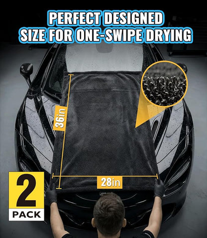 2-Pack 1300 GSM Car Drying Towels – Microfiber Towels for Cars (36" x 28"), Ultra-Absorbent, Streak-Free, Scratch-Free, No Water Spots, Double-Twist Pile & Edgeless Design