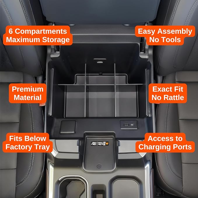 Vehicle OCD Center Console Organizer for Chevy Silverado 1500 / GMC Sierra 1500 (2022-2026) & 2500/3500 HD (2024-2026) (Full Console w/Bucket Seats ONLY) - Made in USA - SLX177
