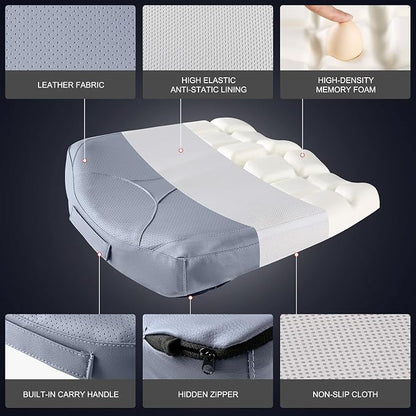 Leather Car Memory Foam Heightening Seat Cushion for Short People Driving, Hip(Coccyx/Tailbone) and Lower Back Pain Relief, Adult Booster Seat for Car, Truck,SUV,Office Chair,Wheelchair.
