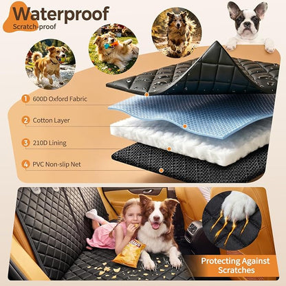 Yuntec Dog Car Seat Cover for Back Seat, Pet Seat Cover Waterproof Rear Seat Protector Scratchproof Back Car Seat Cover fits Middle Armrest for Cars Suvs Truck (55” Width) - Black