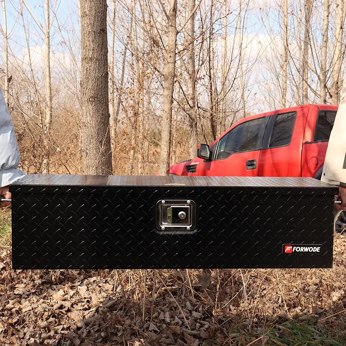 FORWODE 39 Inch Truck Bed Tool Box, Heavy Duty Aluminum Truck Storage Organizer for Pickup Truck Bed RV Toolbox with Handle and Lock Black