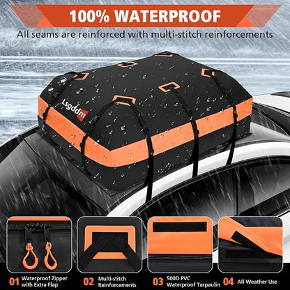 Roof Bag, Waterproof Soft Car Top Carrier Without Rack, 21 Cubic Feet Cargo Carrier for Top of All Vehicles with/Without Rack, Includes Anti-Slip Mat, 6 Door Hooks, Luggage Lock, Storage Bag