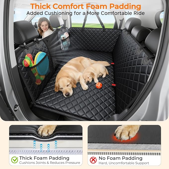 URPOWER 2026 Upgraded Back Seat Extender for Dogs - Large Hard Bottom Dog Car Seat Cover Holds 550lbs, Waterproof Dog Hammock Pet Bed with High-Density Foam Non-Slip Backseat Protector