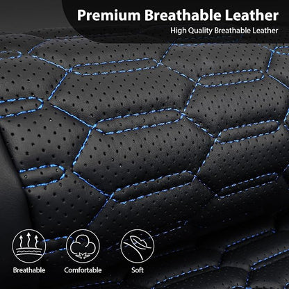 CAR PASS 3D Foam PU Leather Car Seat Covers Full Set,Luxury Breathable Faux Leather Seat Covers for Car,Anti Slip Universal Fit for SUVs Vans Sedan Truck Auto,Armrest Airbag Compatible,Black and Blue