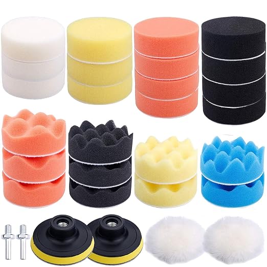 Augshy Polishing Pad, 31 Pcs 3 Inch Polishing Pad Kit, 3 Inch Buffing Pads for Drill Adapter Car Auto Polisher
