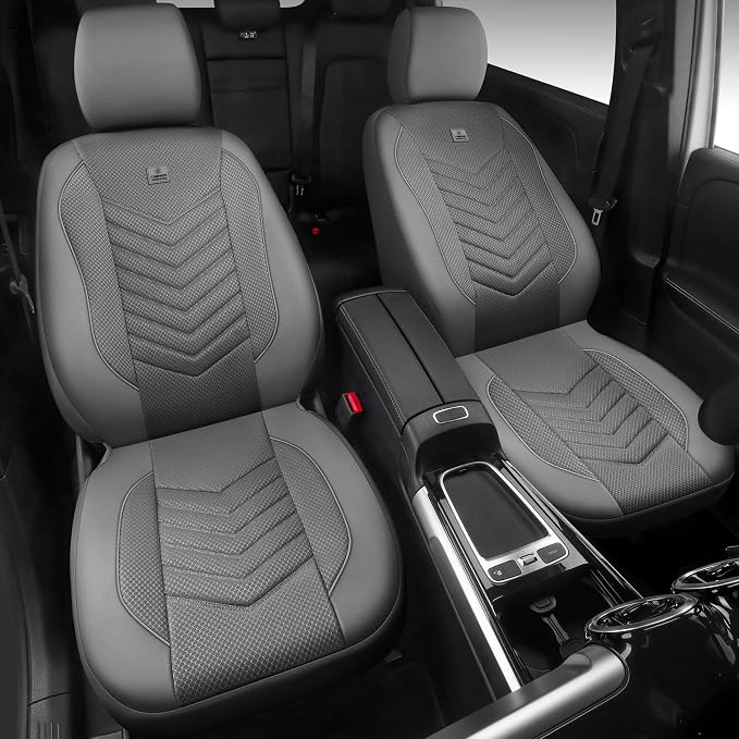 CAR PASS 3D Foam Mesh Leather seat Covers Front Seats, Grey Breathable Front Seat Cover for Cars, Comfortable Universal Fit for SUV Truck Sedan Automotive Anti-Slip Airbag Compatible, Pure Gray