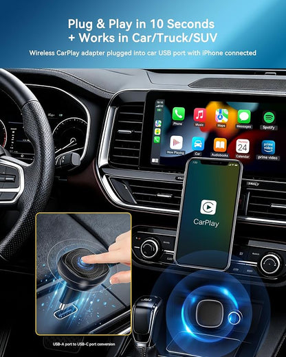Spedal Wireless CarPlay Adapter for iPhone & Android Auto, Convert Wired to Wireless, One-Click Switch Between 2 Phones, WiFi 6 & Bluetooth 5.4, Plug and Play for Factory Wired CarPlay Cars 2016+