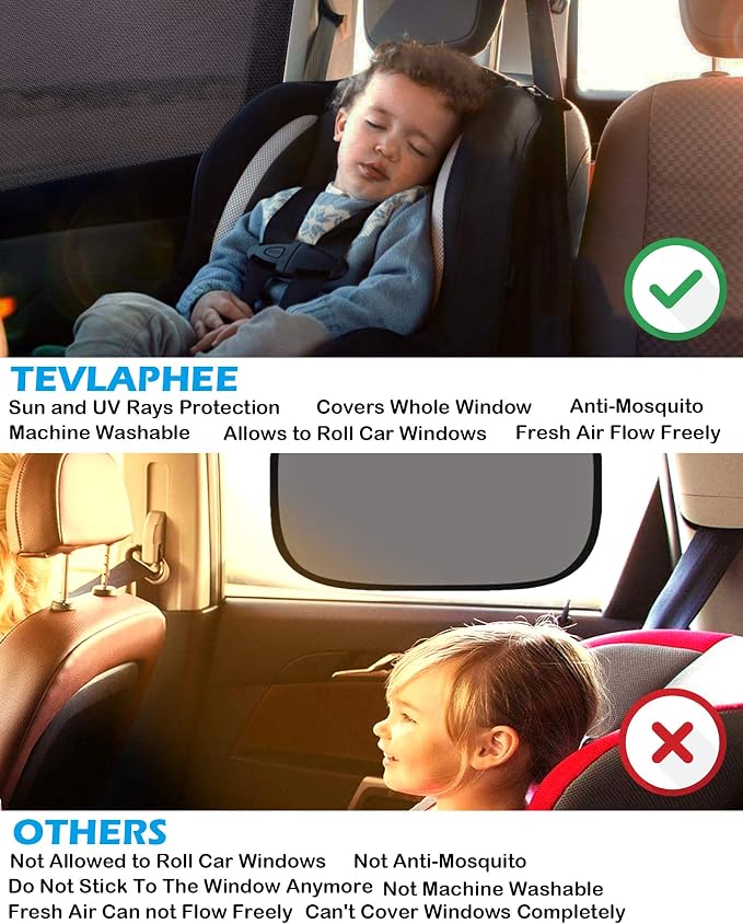 Tevlaphee Car Sunshade Kids, Universal Sun Visor Car Net Sunscreen Baby with Certified UV for Side Window Mesh Material Protects Passenger Baby, Children & Pets (XL)
