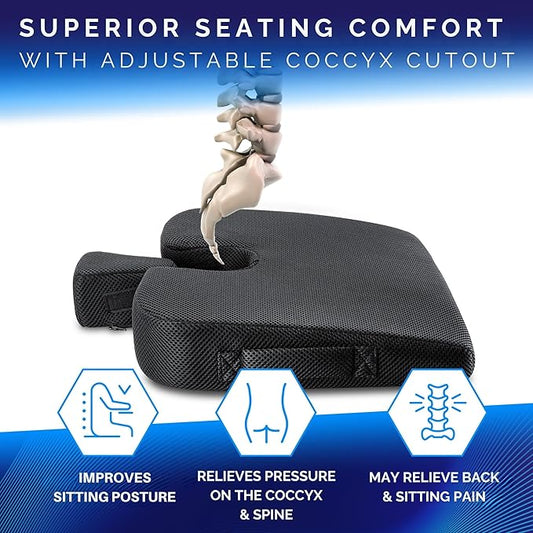 Healthfix® Wedge Seat Cushion - Orthopedic Memory Foam Seat Wedge for Office Chairs, Posture Support, Pressure Relief for Back/HIPS/Tailbone - Soft (99-150 lbs)