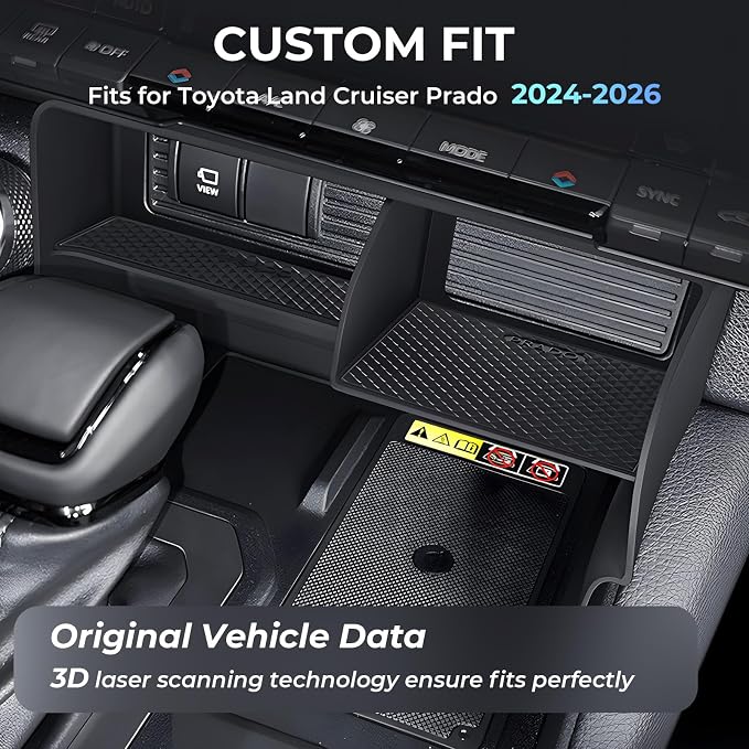 Center Console Organizer for Toyota Land Cruiser Prado 250 2026 2025 2024, Interior Accessories Storage Box Insert Tray for 2024-2026 Land Cruiser, Black