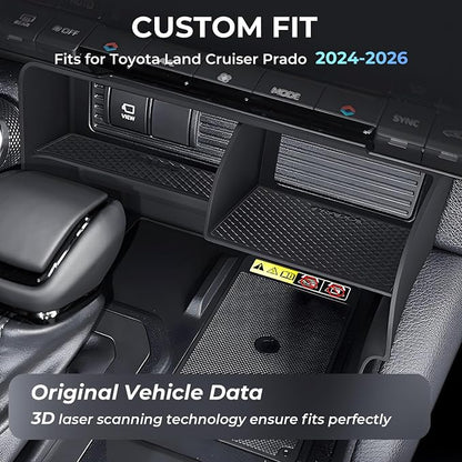 Center Console Organizer for Toyota Land Cruiser Prado 250 2026 2025 2024, Interior Accessories Storage Box Insert Tray for 2024-2026 Land Cruiser, Black