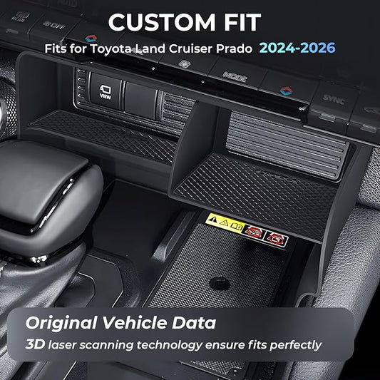 Center Console Organizer for Toyota Land Cruiser Prado 250 2026 2025 2024, Interior Accessories Storage Box Insert Tray for 2024-2026 Land Cruiser, Black