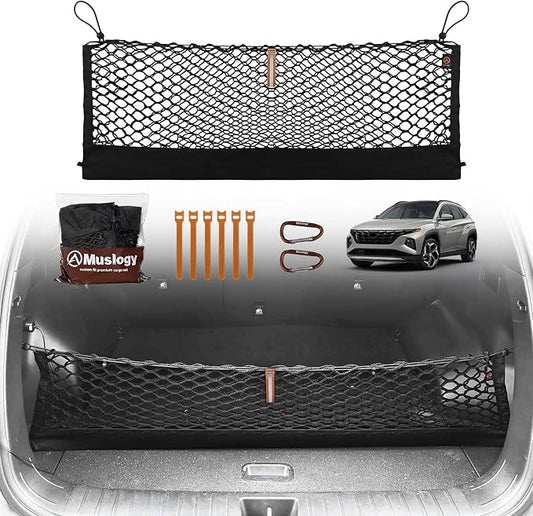 Muslogy Truck Bed Cargo Net Trunk Netting Compatible with 2022-2025 2026 Hyundai Tucson Accessories, Pickup Cargo Organizer SUV Sedan Storage Net w/Heavy Duty Carabiners