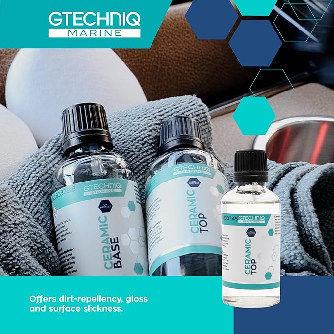 Gtechniq Marine Ceramic Top Coat, Protective Marine Ceramic Coating for Boats, Yachts, Powerboats and Jet Skis with Applicator Pad and Gloves - 50ml (covers up to 7m2)