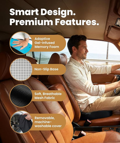 Everlasting Comfort Doctor Recommended Memory Foam Seat Cushion for Office Chairs & Car - Ergonomic Office Desk Accessories - Cushions for Tailbone Pain Relief, Sciatica (Black Airflow, Large)