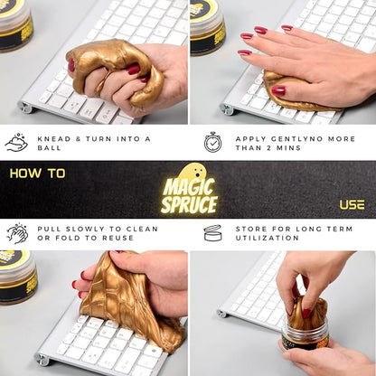 Magic Spruce Car Cleaning Gel Kit with Non Sticky Luxury Gold Car Cleaning Putty Reusable Universal Detailing Kit, Rose Scented Laptop Keyboard Cleaning Gel in Containers