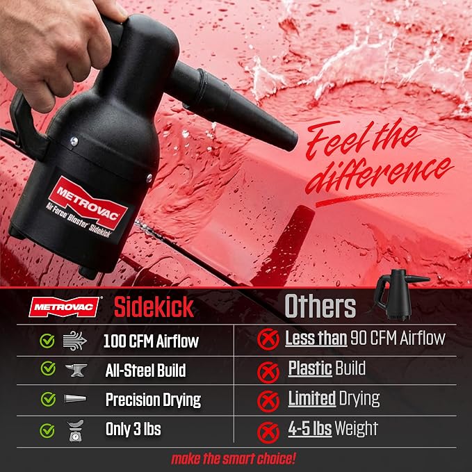 Metrovac Sidekick SK-1 Motorcycle & Car Dryer and Air Force Blaster Sidekick with 12 Foot Cord and Matte Finish for Profesional Motorcycle Detailing, Made in the USA