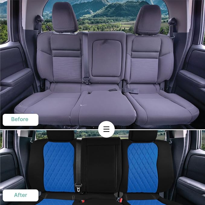 FH Group Custom Fit Car Seat Covers Specifically Made for 2022-2026 Nissan Frontier, Rear Set Blue Ultraflex Neoprene Waterproof Automotive Seat Covers for Pickup Truck, Nissan Accessories