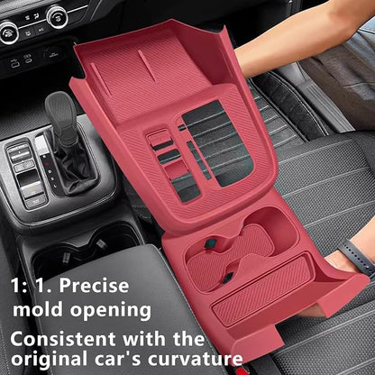 Temmis Center Console Silicone Organizer with Cup Holder for Honda CRV 2023-2026, Full-Wrap Center Consel Electrostatic adsorption Cover for Honda CRV-Red