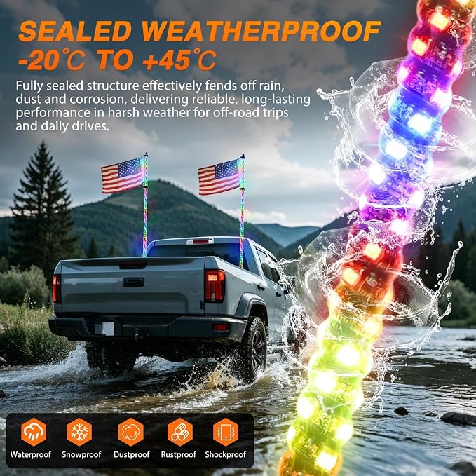 Nilight LED Whip Light 2PC 6FT Spiral RGB Antenna Whips with Spring Base, App/Remote Control DIY Chasing Patterns Brake & Reverse Turn Signal Lights for Side by Side ATV UTV RZR Can-Am Buggy Jeep