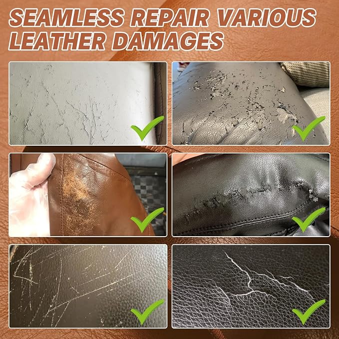 Leather Repair Kit for Furniture, Sofa, Jacket, Car Seats & Purse, 5Pcs Vinyl Repair Kit with Easy Instructions, Fix Tears, Scratches, Holes & Peeling on Genuine, Faux, Bonded Leather (Brown)