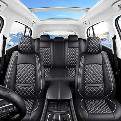 Car Seat Covers Compatible with Hyundai Elantra 2017-2025 2026 - Full Set 5 Seats Luxury Leather All-Weather Seat Cushions & Protectors, Waterproof & Breathable, Airbag Compatible (Whiteline)