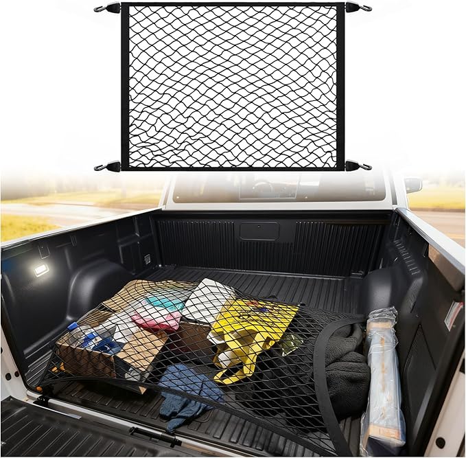 Highly Elastic Cargo Nets for SUV with 4 Hooks,32"x24" Stretch to 63"x47" Truck Cargo Net as Trunk Organizer,Heavy-Duty Truck Bed Cargoes Net for Secure Load Retention