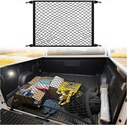 Highly Elastic Cargo Nets for SUV with 4 Hooks,32"x24" Stretch to 63"x47" Truck Cargo Net as Trunk Organizer,Heavy-Duty Truck Bed Cargoes Net for Secure Load Retention