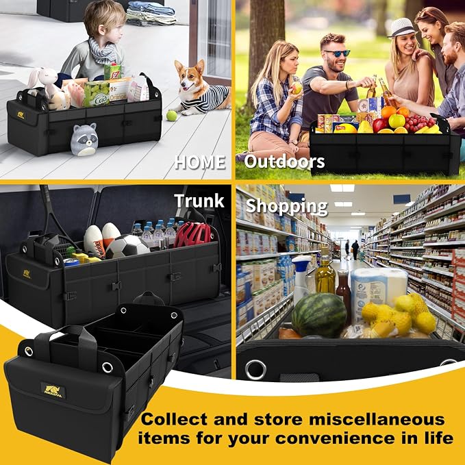 MIKKUPPA Car Trunk Organizer with Cooler - 100L Large Car Organizer, 1680D Oxford Collapsible Suv Trunk Storage with 2 Adjustable Straps for Auto, Truck, Suv (Black)
