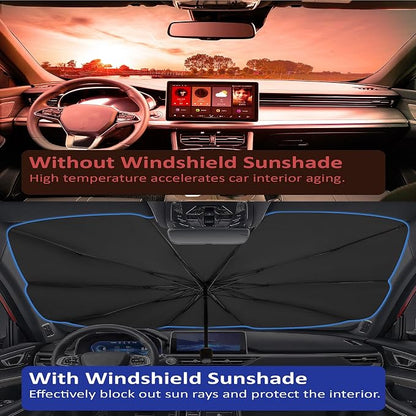 Windshield Sun Shade Foldable Umbrella, Sun Shade for Car Windshield, Car Window Shades [Silver Heat Shield - UV Reflective] Universal Fit Medium (56"x31")