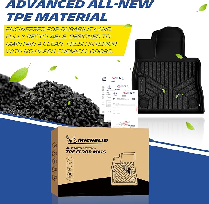 Michelin Vehicle Mats, All-Weather TPE Custom Fit Liner for 2020-2021 Ford Explorer 6-Seat XLT/Limited/ST/Platinum/Limited Hybrid, 2nd Row Captain Seats, Premier
