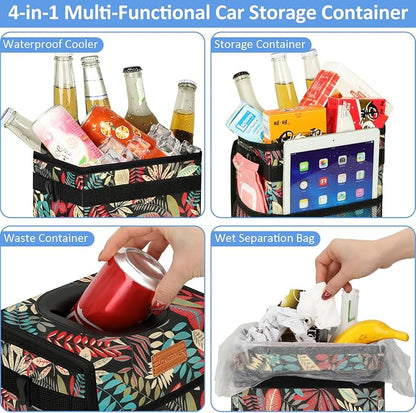 ELONGRIVER Car Trash Can Bin for Back Seat Leak Proof, Cute Car Trash Bag Hanging, Vehicle Trash Can for SUV Truck Van, Automotive Garbage Cans Front Seat Red Leaves, 2 Gallons