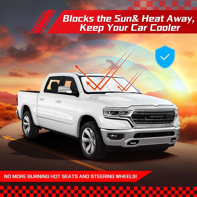 ARISMOTOR Windshield Sun Shade for Dodge Ram 1500 2019-2025 2026, Custom Fit Foldable Front Window Sunshade Sun Visor Protector, Block UV Rays Keep Your Car Cooler