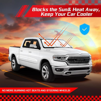 ARISMOTOR Windshield Sun Shade for Dodge Ram 1500 2019-2025 2026, Custom Fit Foldable Front Window Sunshade Sun Visor Protector, Block UV Rays Keep Your Car Cooler