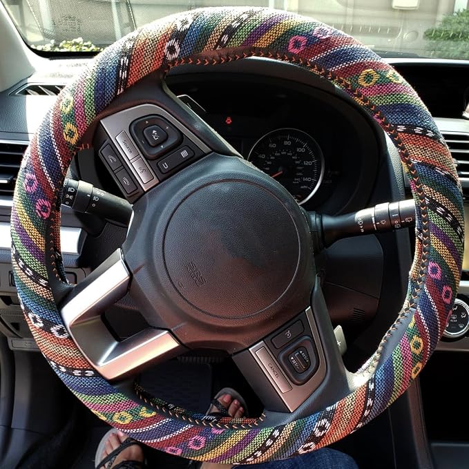 Boho Steering Wheel Cover for Women Men Baja Blanket Enthic Car Steering Wheel Cover Ethnic Car SUV Wheel Protector, Breathable, Anti-Slip, Odorless, Universal Fit 14.5-15 Inch