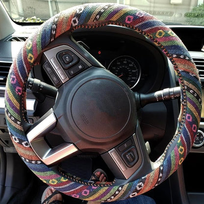 Boho Steering Wheel Cover for Women Men Baja Blanket Enthic Car Steering Wheel Cover Ethnic Car SUV Wheel Protector, Breathable, Anti-Slip, Odorless, Universal Fit 14.5-15 Inch