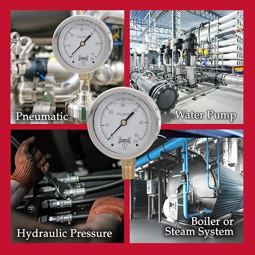 Winters 2-1/2" Dial Size, Liquid Filled Industrial Pressure Gauge, Brass Internals, 304 Stainless Steel Case, Single Scale 0-60 psi, 1.5% Acc, 1/4" NPT Bottom Mount, Glycerin Filled Pressure Gauge