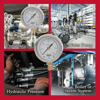 Winters 2-1/2" Dial Size, Liquid Filled Industrial Pressure Gauge, Brass Internals, 304 Stainless Steel Case, Single Scale 0-60 psi, 1.5% Acc, 1/4" NPT Bottom Mount, Glycerin Filled Pressure Gauge