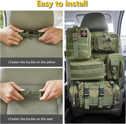 BXBXHD 6 Pack Tactical Truck Organizer Back Seat Storage Car Seat Storage Bag Molle Panels for vehicles, Car and SUV with Lots of Handy Compartments (Army green)