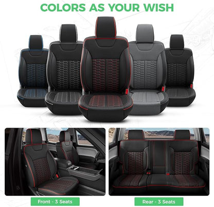 Custom Leather Seat Covers for Silverado/Sierra 1500 2014-2018, 2500HD 3500HD 2015-2019 Crew Cab Full Set with Jump Seat Cover (Armrest Storage Version Only),Truck Accessories