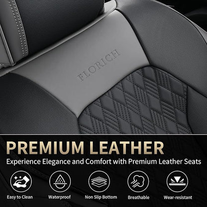 FLORICH Seat Covers, Car Seat Covers Front Seats, Luxury Nappa Leather Seat Covers, Breathable and Waterproof Car Seat Protector 2 Seat, Automotive Seat Covers Universal for Most Cars-Gray&Black