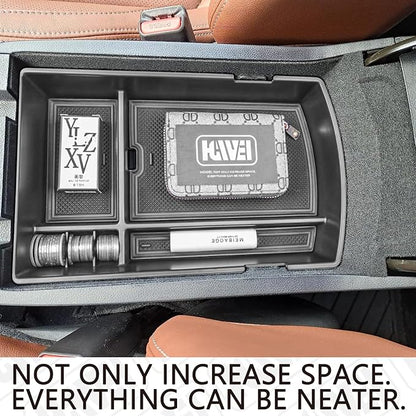 HGWEI Center Console Organizer Tray Compatible with Subaru Ascent 2019-2026 Insert Tray Storage Accessories Armrest Box Secondary Storage, ABS Material Interior Storage Box with Coin Holder, Black